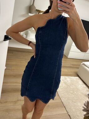 Missguided+ Dark Blue One-Shoulder Denim Mini Dress